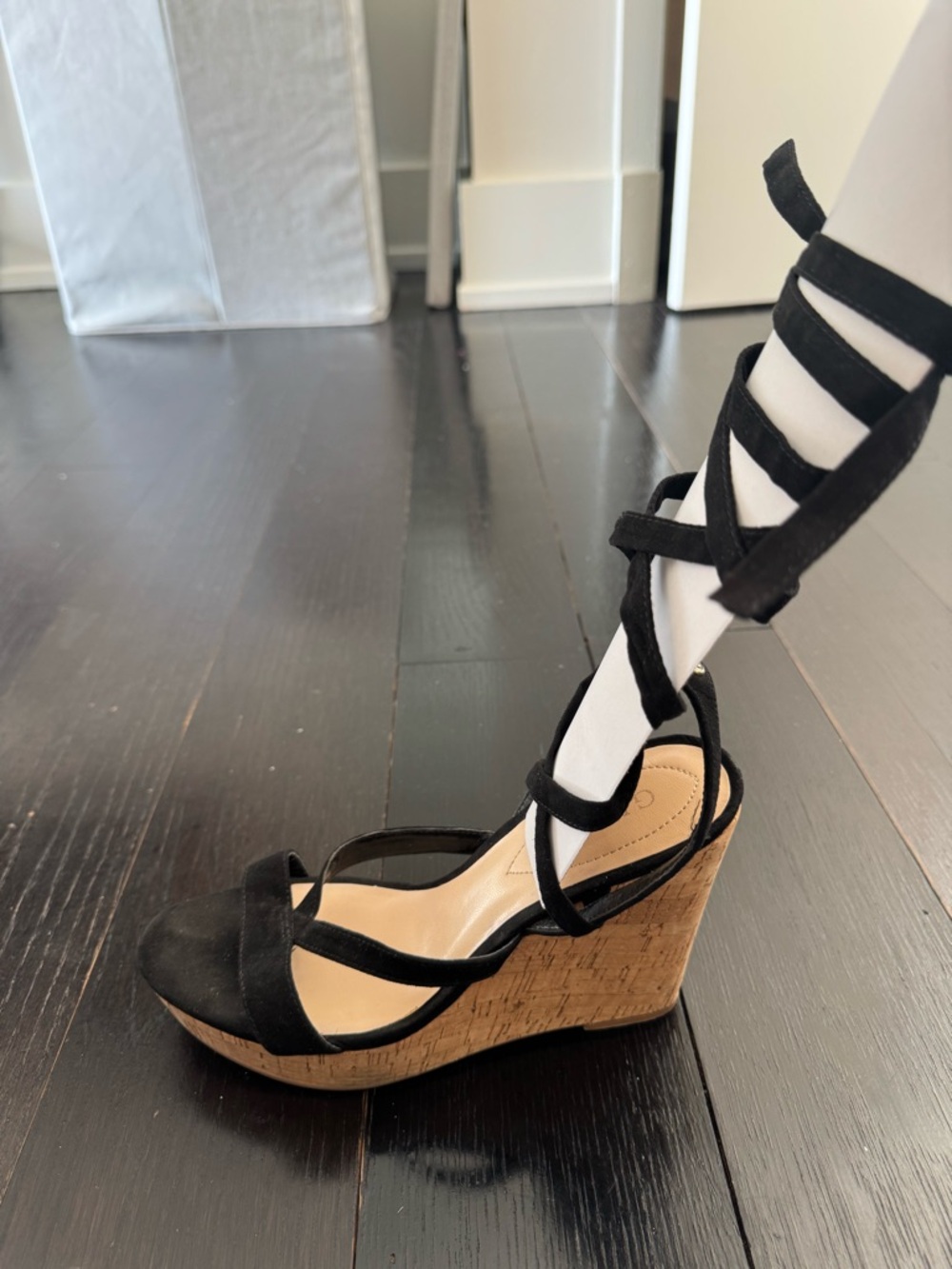 Guess Black Strappy Cork Wedge Sandals